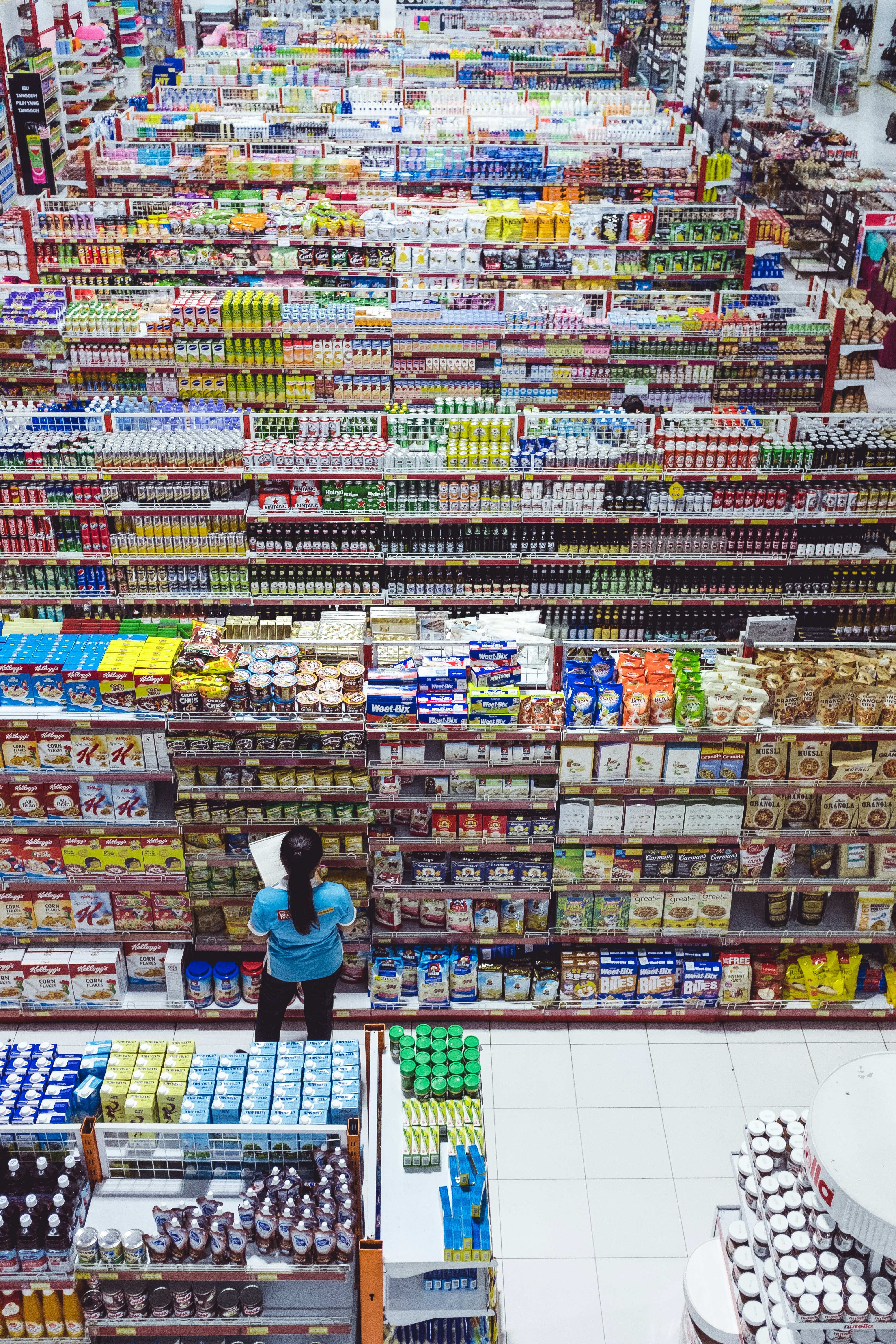 Aerial view of supermarket shelves