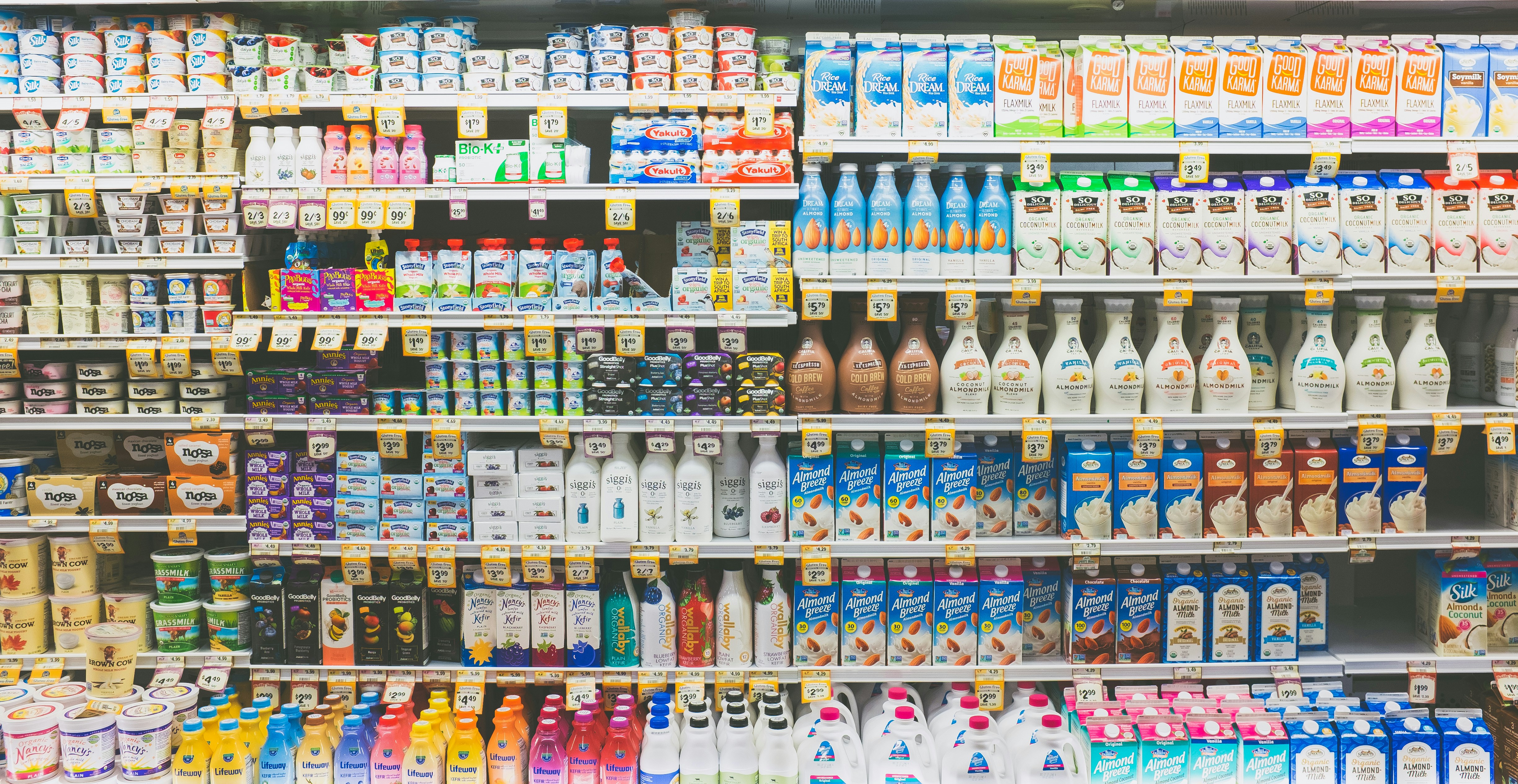 Dairy and alternative milk section